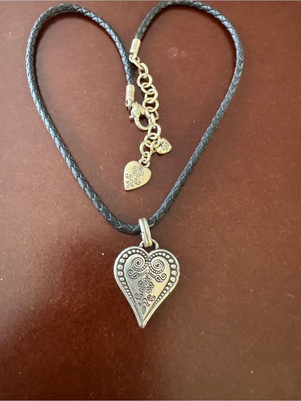 Brighton FRENCH QUARTER OPHELIA HEART Pendant Black Braid Leather Necklace